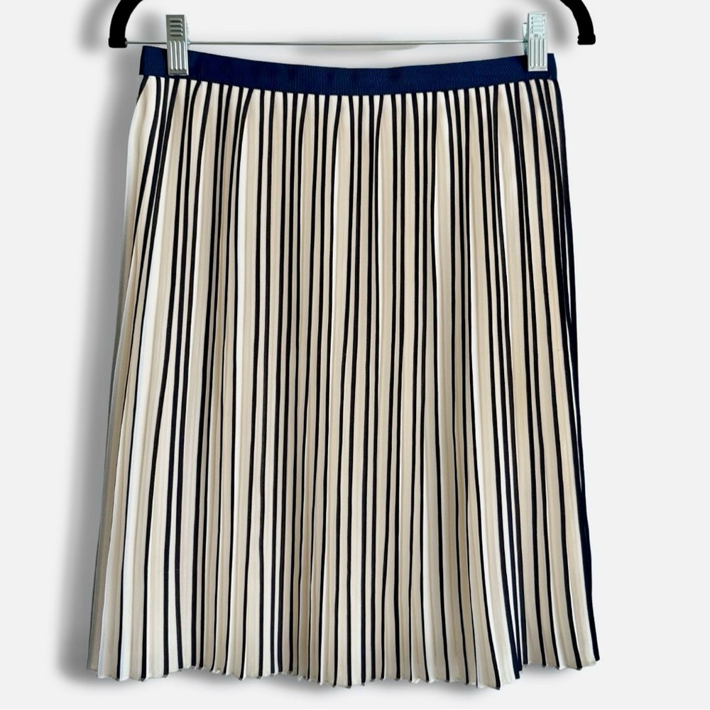 J.Crew Navy & White Pleated Skirt – Size 0 – Striped Midi Skirt, Fits a Size 6